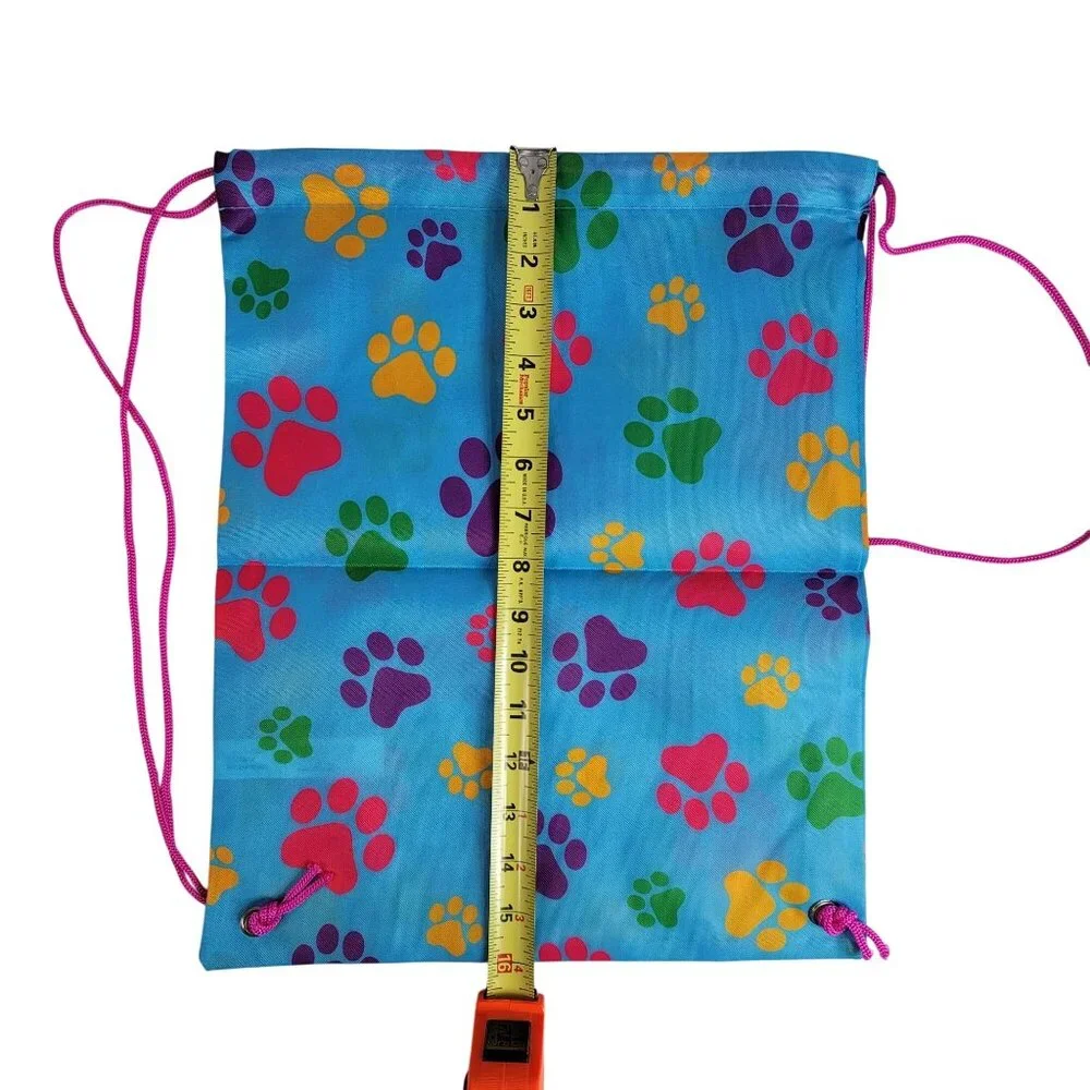 Fashion Angels Dog Paw Print Tote Bag Backpack Blue Pink Drawstring 16